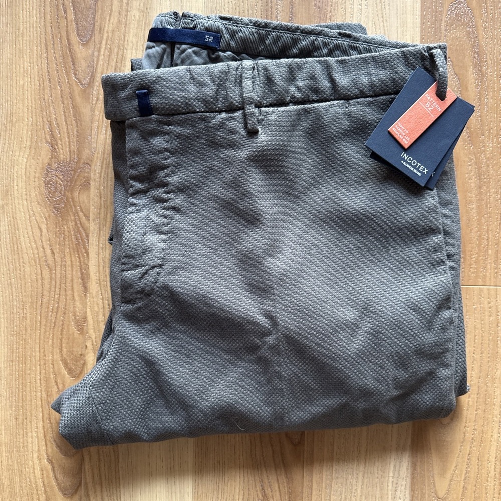 Incotex Slower Chinos/ Sz 52 (36R US) Narrow Fit Grey Cotton Blend Trousers NWT